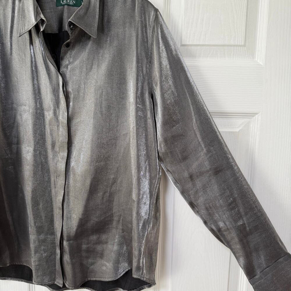Lauren Ralph Lauren Women's Gray Iridescent Long Sleeve Top Size L. - Picture 5 of 12